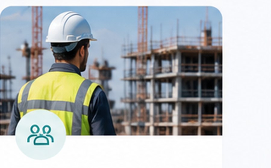 Tecnico con elmetto e pettorina ad alta visibilità in cantiere
